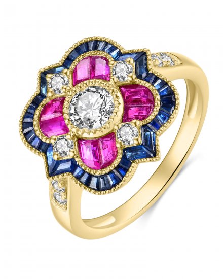 FLORAL STYLE COLORED STONE DIAMOND RING (TR4069)